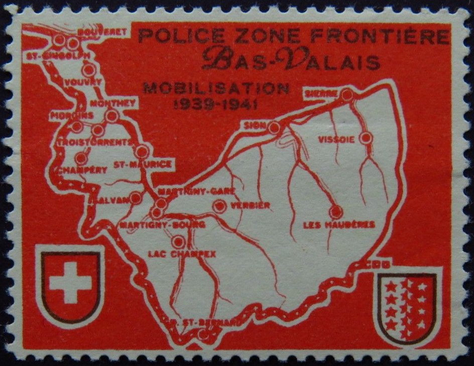 Schweiz Suisse Switzerland Soldatenmarken Eisenbahn Soldier Stamps Railway Police Zone Frontiere Bas-Valais